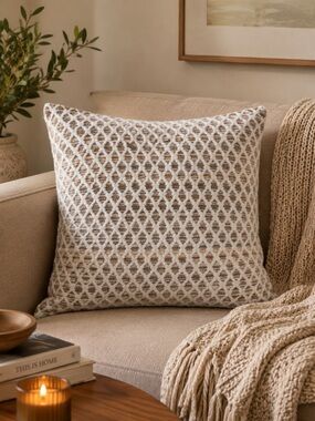 David Fussenegger Geometric Textured Pillow Cover Neutral Taupe 19” Austria